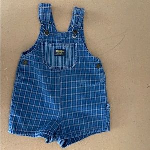 Vintage OshKosh denim plaid overall shorts-2T